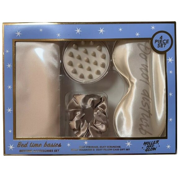 Beauty & Health Other - Holler & Glow Bedtime Basics 4-Piece Set Silk Eye Mask Scrunchie Scalp Massager